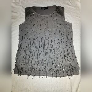 Jones New York Gray Sleeveless Blouse with Beaded